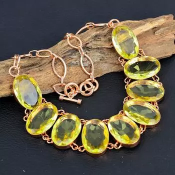 Ожерелье с лимонным топазом, ювелирные изделия из драгоценных камней, медное ожерелье, регулируемая цепочка ручной работы, подарок для жены, ювелирные изделия 18 Inches With Adjustable жёлтый