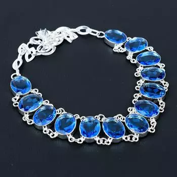 Ожерелье с лондонским синим топазом Ожерелье из стерлингового серебра 925 пробы Ожерелье из драгоценных камней с лондонским голубым топазом Серебряные украшения ручной работы с лондонским топазом для нее 20 синий