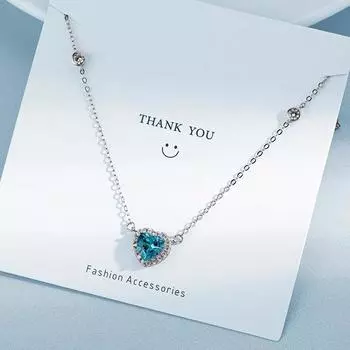 Ожерелье с любовью Подарки для девушек Женская цепочка в форме сердца на ключицу с подвеской из синего циркония Ювелирные изделия для романтических праздников copper белого золота