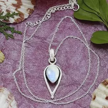 Ожерелье с лунным камнем, дизайнерское ожерелье, ювелирные изделия с камнями, подарок на годовщину, ювелирные изделия в стиле бохо, серебро 925 пробы 18 Inch