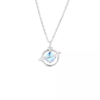 Ожерелье с лунным камнем, планета, женское, универсальное, со звездой, с бриллиантом, цепочка на ключицу, кулон, тренд