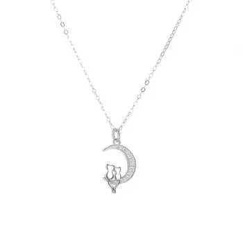 Ожерелье с лунным котом, женская легкая роскошная милая цепочка с кошкой на ключице, летняя цепочка из нержавеющей стали