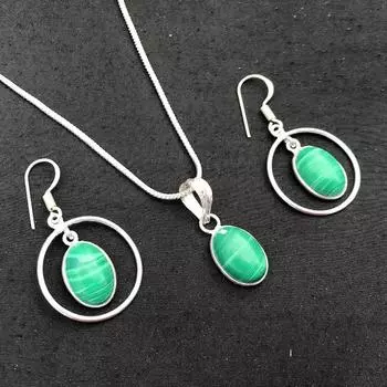 Ожерелье с малахитом Sat Gemstone, оптовая партия, стерлинговое серебро 925 пробы, покрытие Free Size зелёный