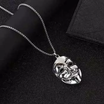 Ожерелье с маской клоуна, красное ожерелье из титановой стали, хип-хоп, хип-стрит, длинный свитер, подвеска-цепочка With 60cm Chain