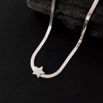 Ожерелье с матовой звездой, широкая плоская змеиная костяная цепь, шейная цепь, женский тренд, ожерелье с пентаграммой, женский