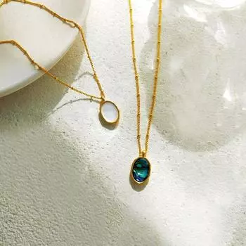 Ожерелье с медным покрытием, настоящее золото, винтажное бабушкино-зеленое ожерелье с геометрическим кулоном, индивидуальное ожерелье с нерегулярной ракушкой, шейная цепочка, воротник-цепочка 45CM