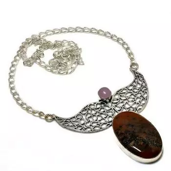 Ожерелье с медовым дендритным розовым халцедоном 925 пробы и посеребренным покрытием, 18 дюймов 18 мёд