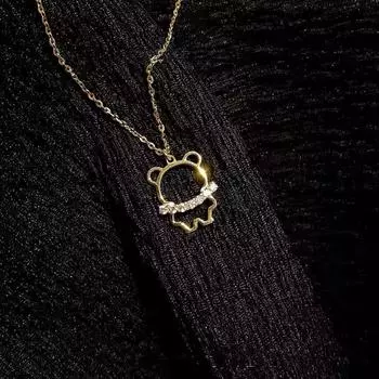 Ожерелье с медведем из стерлингового серебра 925 пробы для женщин, милая, милая и с бриллиантами, особый дизайн, легкая роскошная цепочка на ключицы 925