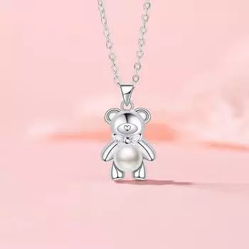 Ожерелье с медведем, ювелирные изделия, женская нишевая имитация жемчуга, цепочка на ключицу из нержавеющей стали