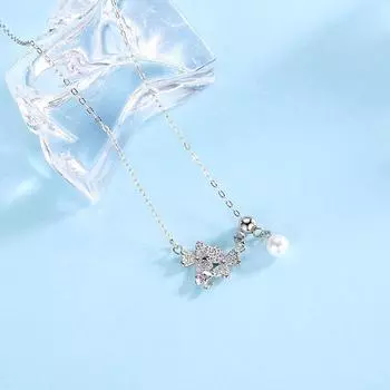 Ожерелье с микро-инкрустацией бриллиантами в виде клевера с жемчужной кисточкой и выдвижной цепочкой для ключицы, новое универсальное женское