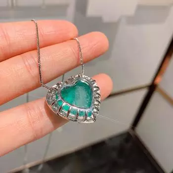 Ожерелье с микроинкрустацией в виде сердца Параиба, женское, с подвеской в виде сердца океана, с изумрудом, темпераментная цепочка для свитера