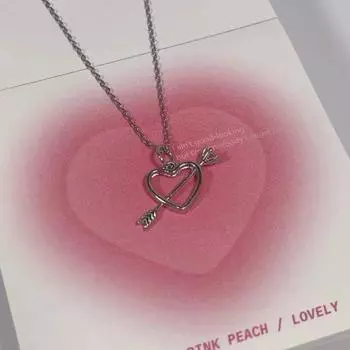 Ожерелье с милым розовым бриллиантом и одной стрелой в форме сердца, новое ожерелье с подвеской в виде сердца в стиле Амур, любовь в Instagram, ожерелье с подвеской из натурального розового бриллианта для женщин