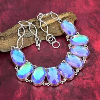 Ожерелье с мистическим топазом, ювелирные изделия из драгоценных камней, регулируемое ожерелье-цепочка из стерлингового серебра 925 пробы, подарок для женщин, ожерелье ручной работы Adjustable with 18 inches белый