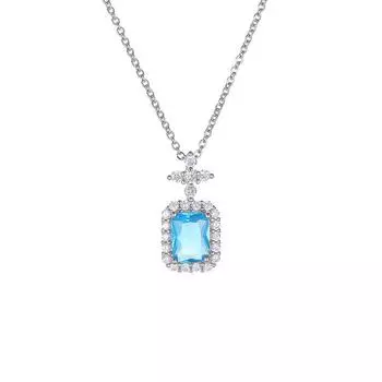 Ожерелье с морским голубым топазом женское французский средневековый стиль знаменитости легкая роскошь квадратный синий бриллиант кулон в виде флакона духов цепочка для ключицы Copper