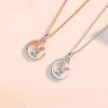 Ожерелье с муассанитом и кроликом, 0,5 карата, 1 карат, с платиновым покрытием, ювелирное изделие из стерлингового серебра 925 пробы, подарок на день рождения, милое ожерелье для девочек 45cm&0.5 Carat