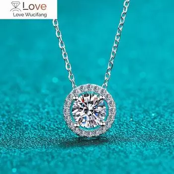 Ожерелье с муассанитом, подвеска Halo, стерлинговое серебро 0,5 карата, лабораторный бриллиант D VVS1 с сертификатом GRA, ожерелье для женщин