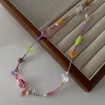 Ожерелье с мультяшной мелодией, женское ожерелье с каплями воды, любовью, дофамином, ключицей, легкое, роскошное, премиум-цветное, из натурального камня розовый
