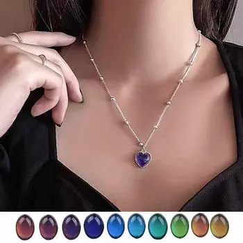 Ожерелье с настроением, изменение цвета, ощущение контроля температуры, подвеска в виде сердца с любовью, цепочка на ключицу, романтические украшения для женщин bracelet