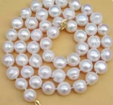 ОЖЕРЕЛЬЕ С НАТУРАЛЬНЫМ БЕЛЫМ ЖЕМЧУГОМ ЮЖНОГО МОРЯ 18 ДЮЙМОВ 9–10 ММ