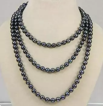 ОЖЕРЕЛЬЕ С НАТУРАЛЬНЫМ ТАИТЯНСКИМ ЧЕРНЫМ ЖЕМЧУГОМ 7-8 ММ, длина 50 дюймов