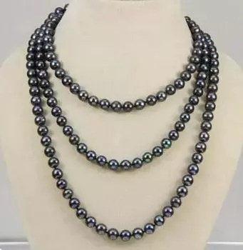 ОЖЕРЕЛЬЕ С НАТУРАЛЬНЫМ ТАИТЯНСКИМ ЧЕРНЫМ ЖЕМЧУГОМ 7–8 ММ AA, длина 50 дюймов