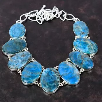 Ожерелье с неоновым апатитом, ожерелье из натурального драгоценного камня, ожерелье из стерлингового серебра 925 пробы, регулируемое ожерелье-цепочка, ювелирные изделия ручной работы, подарок на юбилей