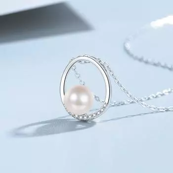 Ожерелье с одним жемчугом, женское ожерелье из чистого серебра S999, блестящий кулон с драгоценными камнями, простая ретро темпераментная цепочка на ключицы, овальное ожерелье 999