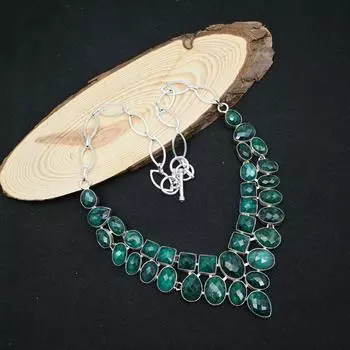 Ожерелье с ограненным изумрудом, ожерелье из цельного серебра 925 пробы с драгоценными камнями, регулируемое ожерелье ручной работы, для свадебного подарка 18 Inches With Adjustable зелёный