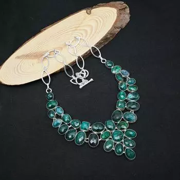 Ожерелье с ограненным изумрудом, ожерелье из цельного серебра 925 пробы с драгоценными камнями, регулируемое ожерелье ручной работы, для свадебного подарка 18 Inches With Adjustable зелёный