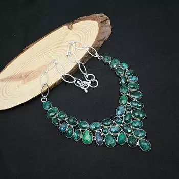 Ожерелье с ограненным изумрудом, ожерелье из цельного серебра 925 пробы с драгоценными камнями, регулируемое ожерелье ручной работы, для свадебного подарка 18 Inches With Adjustable зелёный