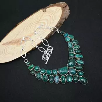 Ожерелье с ограненным изумрудом, ожерелье из цельного серебра 925 пробы с драгоценными камнями, регулируемое ожерелье ручной работы, для свадебного подарка 18 Inches With Adjustable зелёный