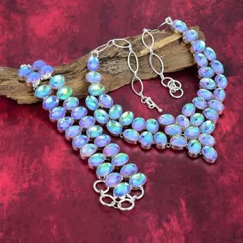 Ожерелье с ограненным мистическим топазом, браслет из цельного серебра 925 пробы, ювелирные изделия ручной работы с драгоценными камнями, комплект украшений с браслетом и ожерельем в подарок для нее Adjustable With 8 -18 белый