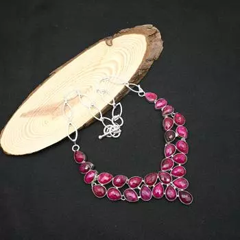 Ожерелье с ограненным рубином, драгоценные камни, ожерелье из стерлингового серебра 925 пробы, подарок для женщин, ожерелье ручной работы 18 Inches With Adjustable розовый