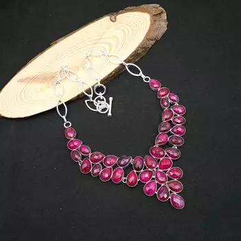 Ожерелье с ограненным рубином, драгоценные камни, ожерелье из цельного серебра 925 пробы, подарок на свадьбу, ожерелье ручной работы 18 Inches With Adjustable розовый