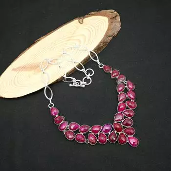 Ожерелье с ограненным рубином, драгоценные камни, ожерелье из цельного серебра 925 пробы, подарок на свадьбу, ожерелье ручной работы 18 Inches With Adjustable розовый
