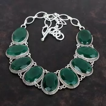 Ожерелье с ограненным замбийским изумрудом, драгоценные камни, серебро 925 пробы, регулируемая цепочка, ожерелье ручной работы, винтажное ожерелье, подарки на помолвку