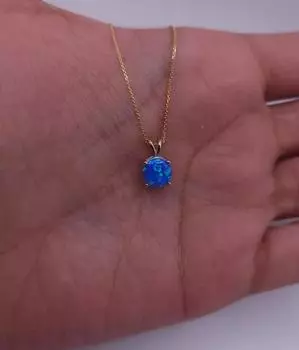 Ожерелье с опалом, золотой кулон с синим опалом, изысканное колье с опалом, посвященное октябрьскому камню