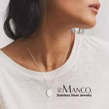 Ожерелье с овальной блестящей подвеской eManco, позолота 14 карат, цепочка на ключицу, 9x13 мм, для женщин