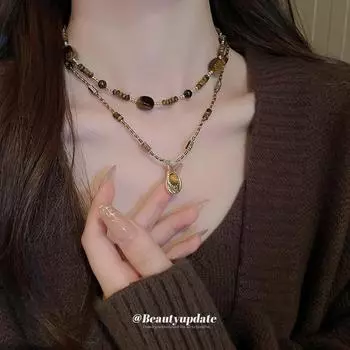 Ожерелье с овальным камнем тигровый глаз Майяра, персонализированная и модная цепочка для свитера