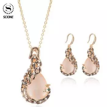 Ожерелье с павлином, серьги, винтажное ожерелье с каплями воды, свадебный изысканный романтический комплект украшений для женщин, аксессуары золотой