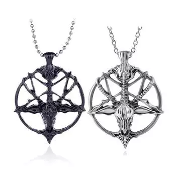 Ожерелье с пентаграммой, кулон с головой козла, сатанизм, оккультный металл, винтажная серебряная звезда, мужские ювелирные изделия чёрный