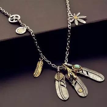 Ожерелье с перьями, мужская и женская длинная цепочка для свитера, классическое ожерелье с высоким мостом Такахаши, ожерелье с перьями, модный бренд, кулон с цепочкой из перьев