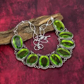 Ожерелье с перидотом, ювелирные изделия из стерлингового серебра 925 пробы, регулируемая цепочка с драгоценными камнями, подарок для ее изящных ювелирных изделий ручной работы Adjustable with 18 inches зелёный