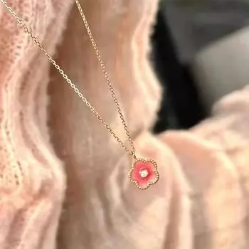 Ожерелье с персиковым цветком, розовый кулон с цветком, милая милая цепочка-воротник, блестящая циркониевая цепочка на ключицу для женщин, ювелирный подарок
