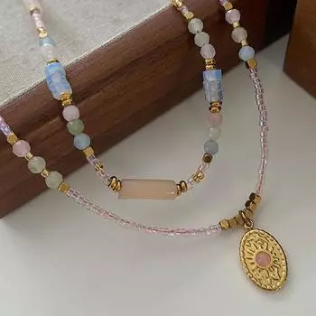 Ожерелье с подсолнухом, грубая каменная цепочка с бусинами на шею, богемный праздничный летний универсальный цвет, цепочка на ключицу из натурального камня для женщин