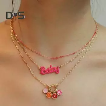 Ожерелье с подвесками для женщин, розовое романтическое ожерелье с цепочкой, украшения на День святого Валентина для подруги, жены, девочки-подростка A