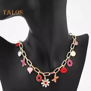 Ожерелье с подвесками для женщин, розовое романтическое ожерелье с цепочкой, украшения на День святого Валентина для подруги, жены, девочки-подростка A