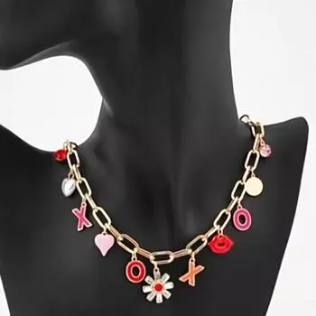 Ожерелье с подвесками для женщин, розовое романтическое ожерелье с цепочкой, украшения на День святого Валентина A