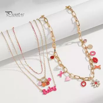 Ожерелье с подвесками для женщин, розовое романтическое ожерелье с цепочкой, украшения на День святого Валентина для подруги, жены, девочки-подростка A