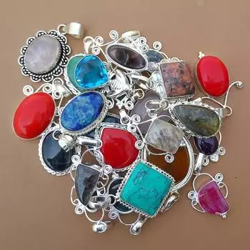 Ожерелье с подвесками из разных драгоценных камней, подвески ручной работы с хрустальным серебром, оптовая продажа подвесок для женщин, разноцветные подвески Free Size красный